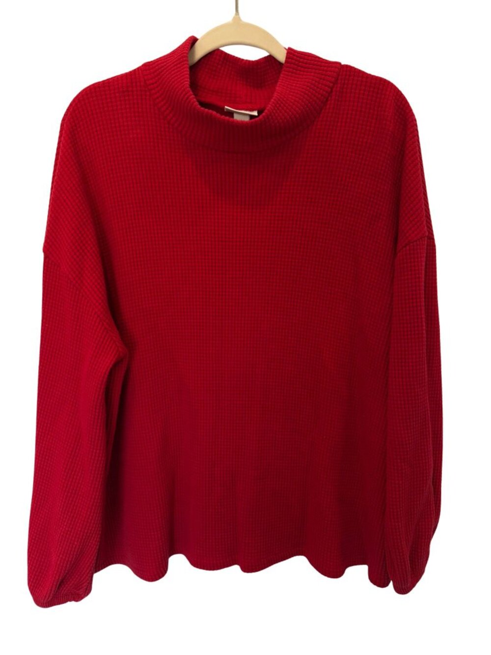Ava & Viv Women’s 1X Red Waffle Knit Mock Neck Oversized Sweater